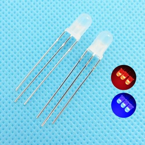 5mm LED Bi-Color Diffused Common Anode Round Light Emitting Diode Dual Red Blue Foggy Two Plug-in Practice DIY Kit 50 pcs /lot