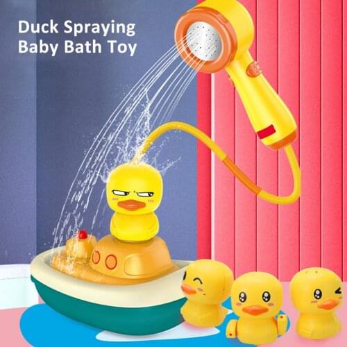 New Cartoon Duck Spraying Baby Bath Toy 2-in-1 Floating Boat Kid Shower Toy Infant Bathroom Electric Duck Water Shower Toys Gift