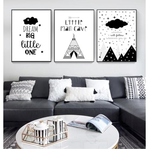 Picture for Children Boy Living Room Decoration Cartoon Nursery Quote Canvas Art Posters Prints Painting Black White Wall