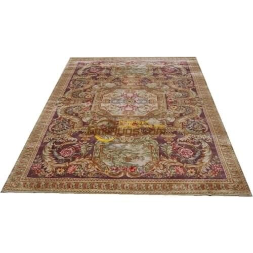 European Savonnerie Thick And Plush Floral Trellis Design Rug Handmade Wool Knitting Carpets Antique woven floor Rectangular