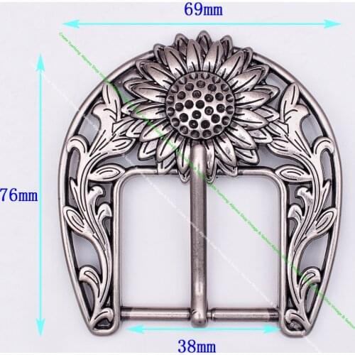 Antique Silver Sturdy Quality Western Cowboy Beauty Sun Flower Leather Belt Buckle Replacement fit 38mm