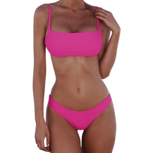 Summer Ladies Sexy Beach Bikini Solid Color Split Polyester Bikini Swimsuit Female Low Waist Bikini Suit Swimsuit
