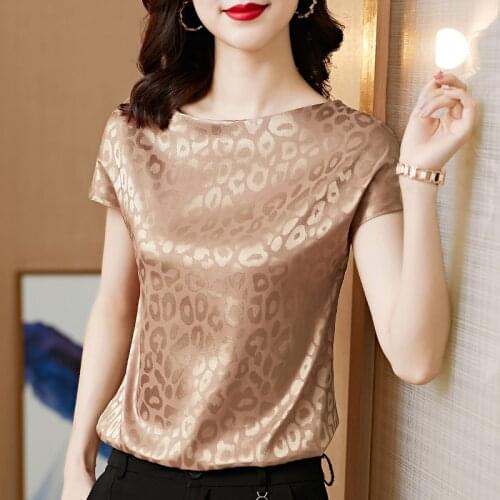 Summer Korean Silk T-shirts for Women Vintage Satin Tops for Women Cotton Short Sleeves T Shirt Loose Office Lady Shirts