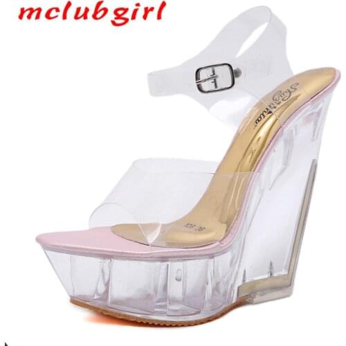 Mclubgirl Platform Ultra-High-Heel Sandals Slippers High Transparent Shaped Crystal Shoes Platform Shoes Slope LFD
