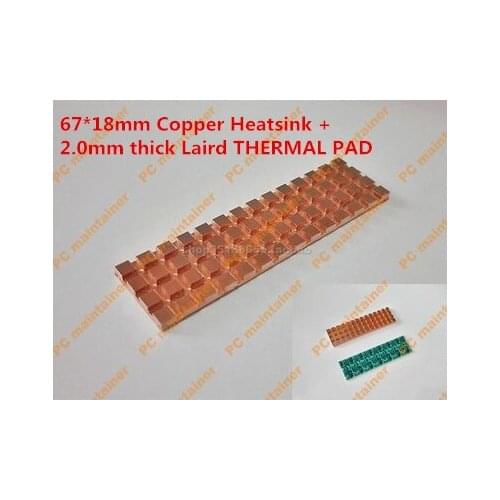 67*18mm Copper Heatsink+2.0mm thick for Laird THERMAL PAD Thin Copper M.2 NGFF 2280 PCI-E NVME Solid State Disk SSD Radiator