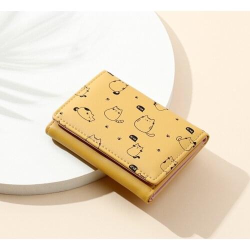 Cute Cat Printing PU Leather For Women Standard Short Wallet Girls Zipper Coin Purse Key Wallet For Female Daily Clutch Purse