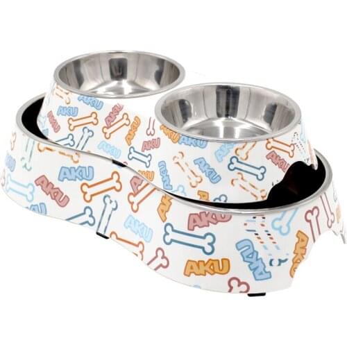 Stainless Steel Dog Bowls Cartoon Print Double Cat Bowl Durable High Quality Pet Feeding And Drinking Water Tableware Dogs Dish