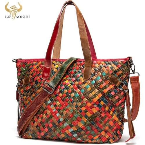 Multi-Color Real Leather Brand Luxury Ladies Patchwork Large Shopper Purse Handbag Shoulder bag Women Design Female Tote bag 756