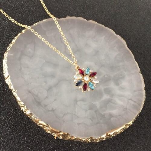 Trendy Gold Color Plating Multi Color Stone Rainbow Pendant Necklace For Women Girl Dainty Gorgeous Statement Accessory
