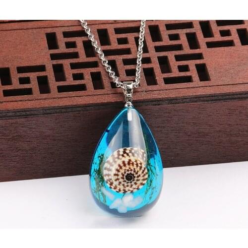 Ocean Starfish Conch Marine Specimen Charms Women Jewelry Choker Drop-shaped Transparent Plexiglas Pendant Necklace Handmade