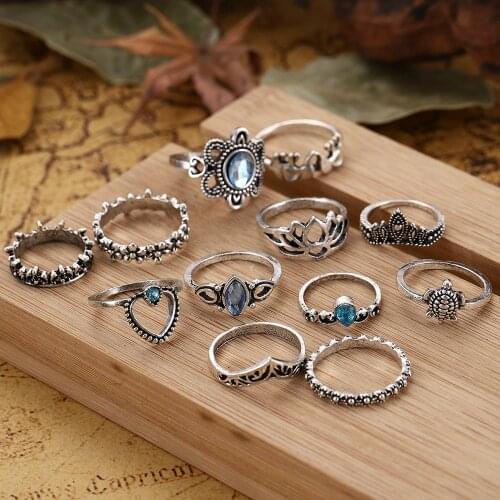 15 Pcs/set of Ring Set New Hot Sale Ladies Fashion Temperament Retro Punk Style Bohemian Joint Ring Jewelry Girl Banquet Gift