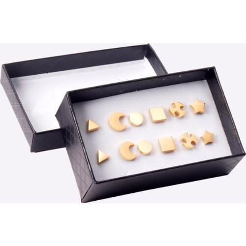 Stainless Steel 6pairs Box Geometry Earring Sets Women Accessories Gold Black Silver Color Stud Earring Fashion Jewelry Brcino