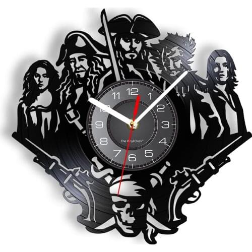 Movies Pirate Character Vinyl Record Wall Clock Adventure Legendary Movie Room Decor Silent Nont Ticking Watch Film Lovers Gift