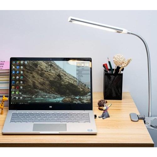 KEXIN LED Desk Lamp Dimmable Clamp Light 3 Modes & 14 Brightness Levels 5W LED Metal Clip Light USB, Sliver Black