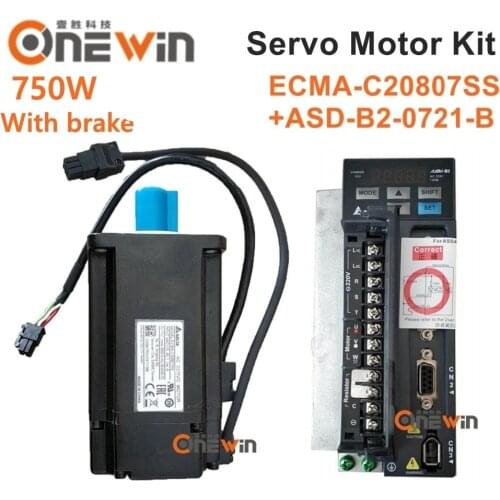 New and original 750W 220V AC servo motor driver kit with brake 2.39NM 3000rpm 17bit ASD-B2-0721-B + ECMA-C20807SS with 3m cable