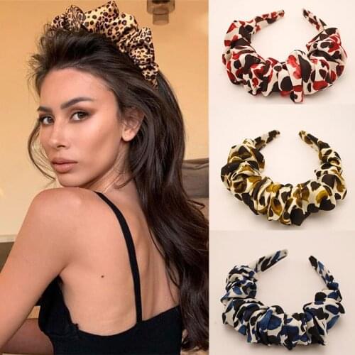 Fashion Newstyle Scrunchy Headband Volume Wave Chiffon Leopard Print Stylish Hairband Ruched Hair Hoop Female Hair Accessories