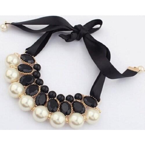 Simulated pearl necklace Vintage Choker Collar Ribbon Bead Rhinestone Pendants Chain Statement Necklaces For Women Jewelry Gifts