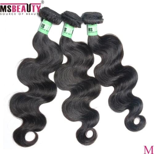 Peruvian Body Wave Hair Bundles Middle Ratio Human Hair Weave Extensions Msbeauty Natural Black 10-28 Remy Human Hair 3/4 Pcs