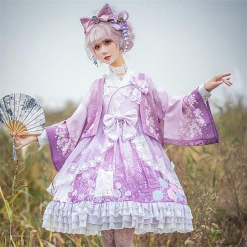Lolita Dress Lace Bow Kimono Printed Empire Lolita JSK Dress