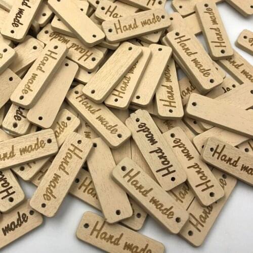 50Pcs Rectangle Wooden Button "Hand Made" Wood Button Sewing Accessories For Clothes Handmade Scrapbooking Craft DIY WB507