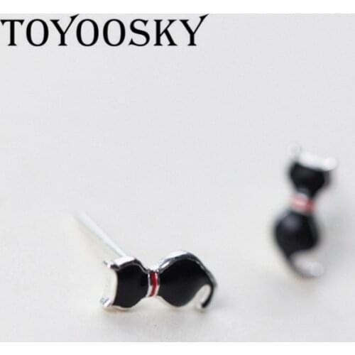 Silver 925 Jewelry Black Cat Earrings Cute Animal Baby Jewelry Brincos Stud Earrings For Women Wholesale Accessories