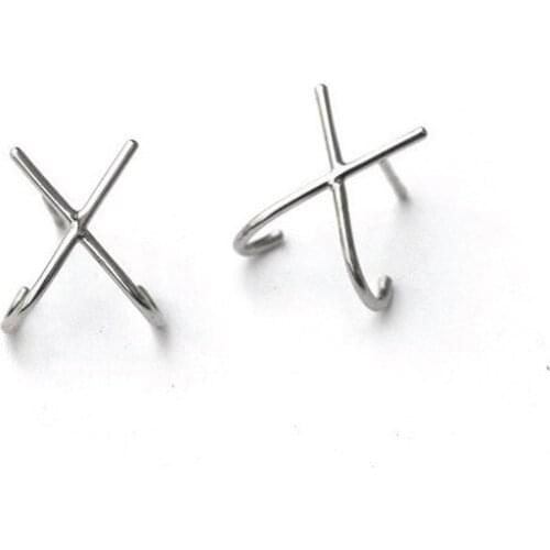 1pair 100% Authentic 925 Sterling silver White/Gold "X" CROSS Piercing Cuff earrings jEWELRY Ear Handmade Israel Design CE48