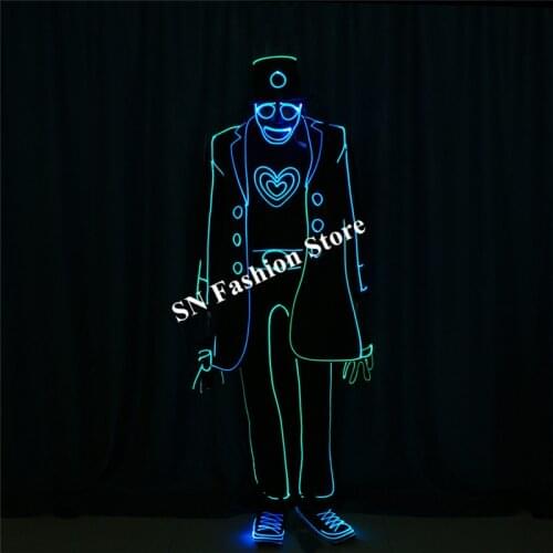 TC-195 DMX512 Programmable ballroom dance led costumes MJ robot men stage show wears suit dj group clothes catwalk performance