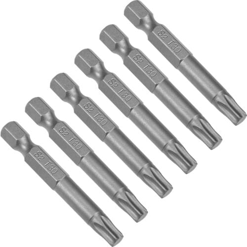 Uxcell 6pcs 50mm 1/4" Hex Shank T30 Magnetic Torx Head Screwdriver Bits S2 Alloy Steel