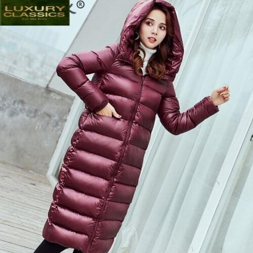 Down Jacket X-Long Womens Winter Coat Female Korean Casual Thick Bright Duck Down Jacket Women Hooded Warm Outwear 1601