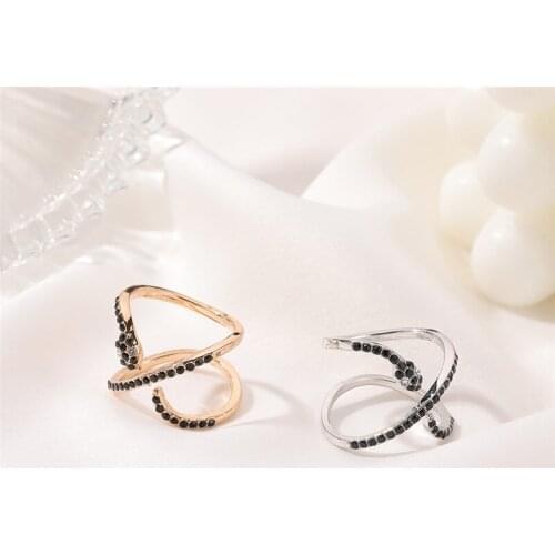 Fashion Punk Cross Snake Crystal Ring Opening For Women Girls Hip Hop Animal Rhinestone Adjustable Finger Jewelry Party Gifts
