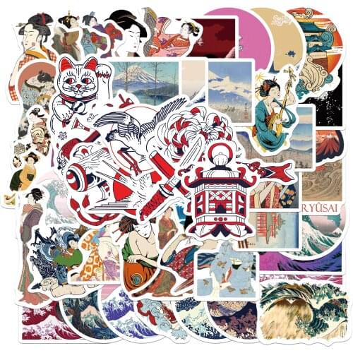 10/50pcs Vintage Sea Wave Doodle Sticker Decals Japanese Style Ukiyo-e Art Stickers Classic Toys For Stationery Laptop Guitar