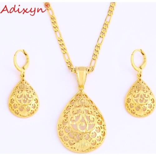 Adixyn Water Drop Copper Pendant Necklace Jewelry Ladies Geometric Women Fashion Pendant Earrings Gold Jewelry Set N08236