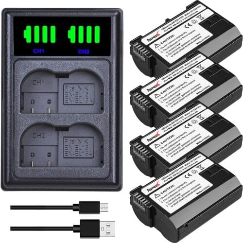 AsperX EN-EL15 EN EL15 ENEL15 Battery + LED Dual USB Charger for Nikon D500 D600 D610 D750 D7000 D7100 D7200 D800 D800E D810