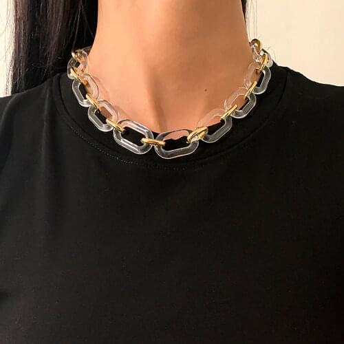 SHIXIN Acrylic Chunky Short Chain Necklace on Neck Fashion Transparent/Gold Color Thick Choker Collar Necklace for Women Jewelry