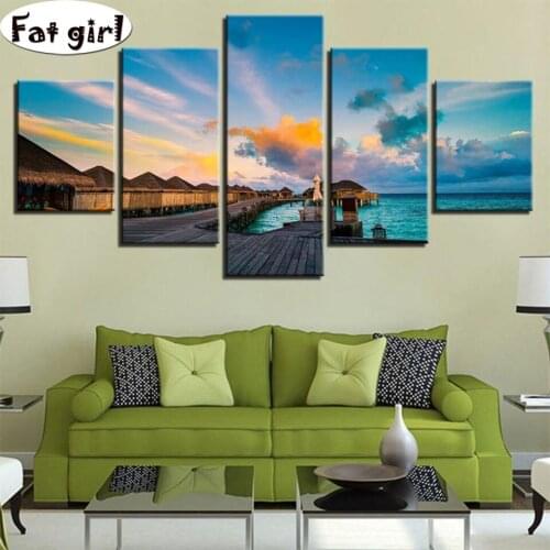 Diy Diamond Embroidery Handmade vacation spot Diamond Painting Wall Arts Beach scenery 5D cross stitch mosaic round square