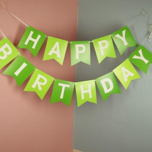 Happy birthday banner green letters fish tail bunting children forest animal theme birthday party decoration pennant