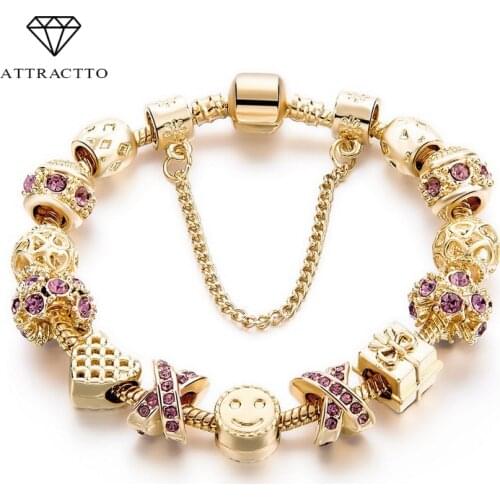 ATTRACTTO Heart Charm Bracelets For Women Jewelry Making Gold Chain Bead Bracelets&Bangles Original Pulsera Bracelet SBR160131
