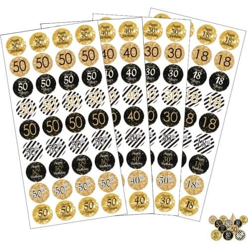 Black Gold Happy Birthday Party Stickers 30th Birthday Party Decorations Adult 30 40 50 60 70 80 Gift Packing Sealing Lables