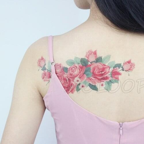 Color Flowers Tattoo sticker red pink rose New Waterproof Temporary plant element Body Art Hand Foot for Girl Women Men kid