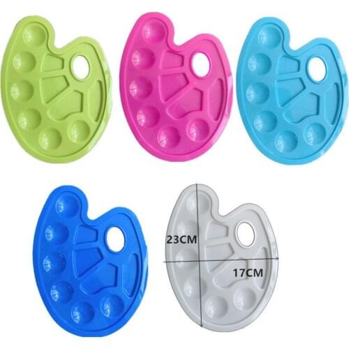 Children Gouache Palette 7-hole Oval Shape Pigment Tray Drawing Art Watercolor Pallets Plastic Palettes DIY Graffiti Painting