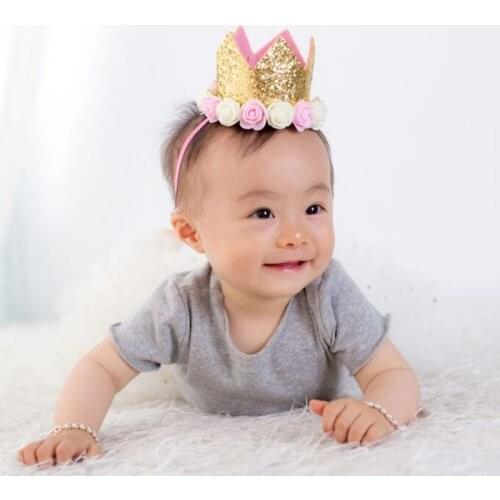 Girl Outfit First Birthday 1st Flower Priness Crown 2nd 3rd Baby Golden White Purple blue Birthday Hat kids