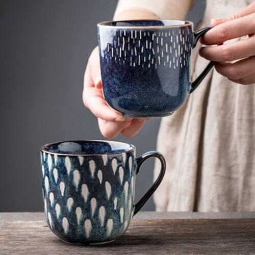 New 350mL Blue Pottery Ceramic Coffee Mugs For Tea Kids Cups And Mugs Travel Cup For Home Office Breakfast Milk Cups Girl Gifts