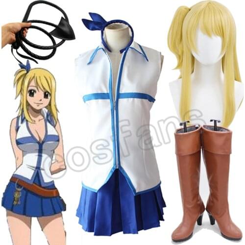 Anime FAIRY TAIL Lucy Heartfilia Cosplay Costume Dress Top skirt Hairpin Set Halloween Makeup Party Accessories