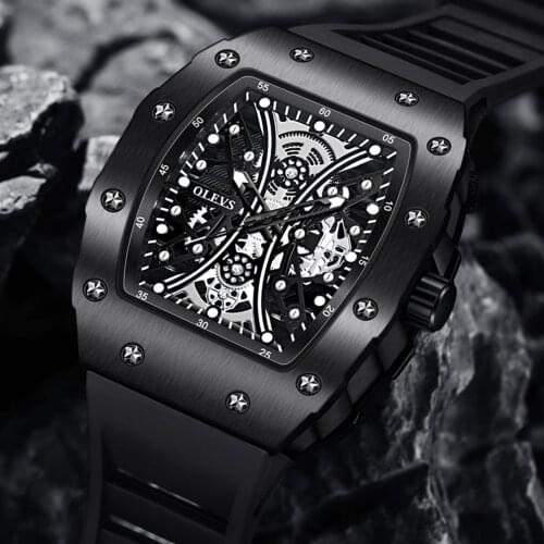 OLEVS Hot Selling Quartz Watch For Men Tonneau shape Casual Sport WristWatch Top Brand Luxury Fashion Personality hollow Clock