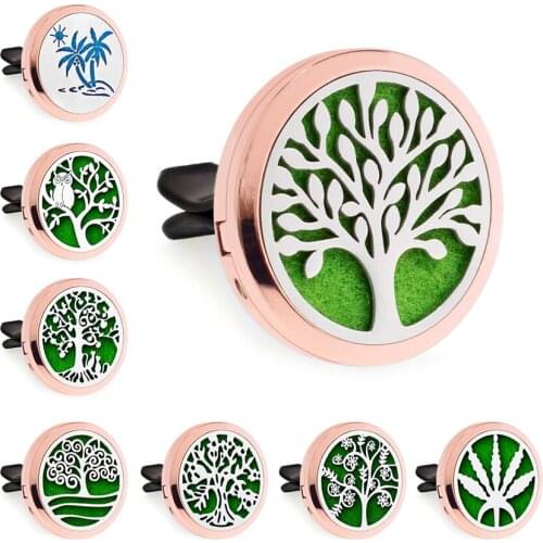 Rose Gold Color Tree of Life 30mm Magnet Open Essential Oil Car Vent Clip Perfume Diffuser Locket Free 10 Pads