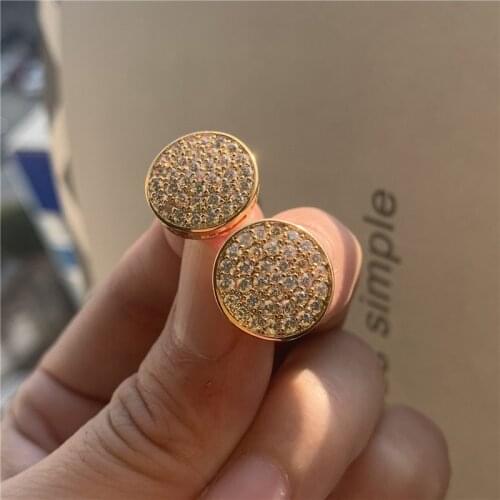Cute Female White Round Crystal Earrings Yellow Gold Color Stud Earrings For Women Trendy Bride Zircon Stone Wedding Earrings