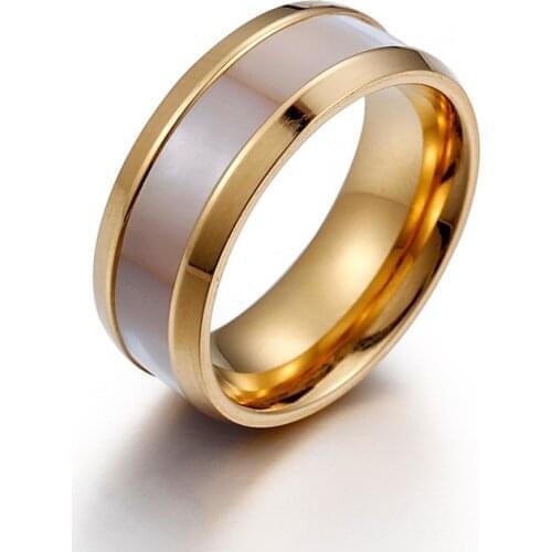 Fashion Trendy 8mm Natural Shell Ring 316L Stainless Steel Rings for Women Wedding Anniversary Jewelry