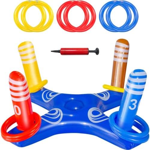 Inflatable Ring Toys Swimming Pool Floating Ring Summer Water Beach Cross Ring Toss Game With 6PCS Rings For Children /Adults