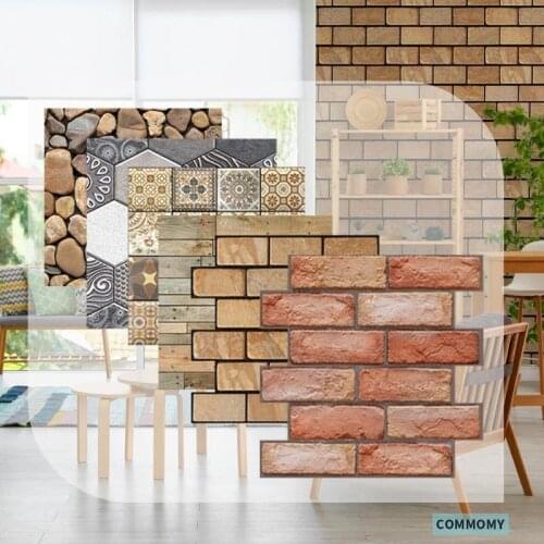 3D Peel and Stick Wall Tiles 10Pcs/lot DIY Stone Pattern Wall Stickers Brick Waterproof Wall Paper Kitchen Living Room