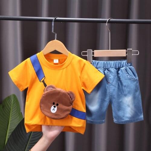 Cheap Promotion Summer Childrens Clothing Boys Kids Suit Short sleeve T-shirt+jeans 2-piece Baby Toddler For Boy Clothes Set